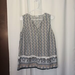 J Jill Love Linen Elephant Print Sleeveless Tunic Top MP Pockets Boho